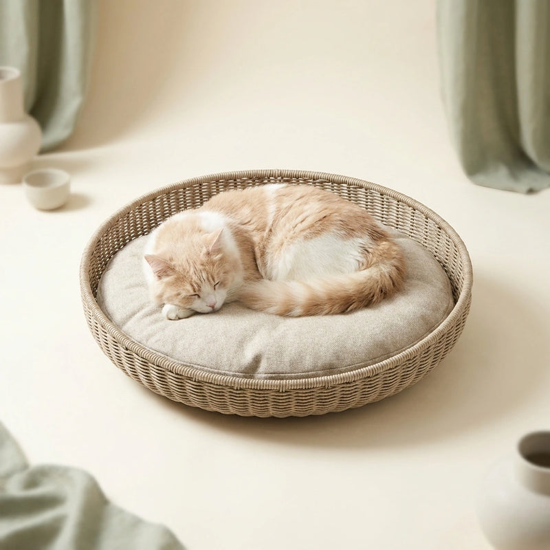 Fluffy cat resting in a modern round cushioned cat bed – Petifo Cat Beds & Lounges