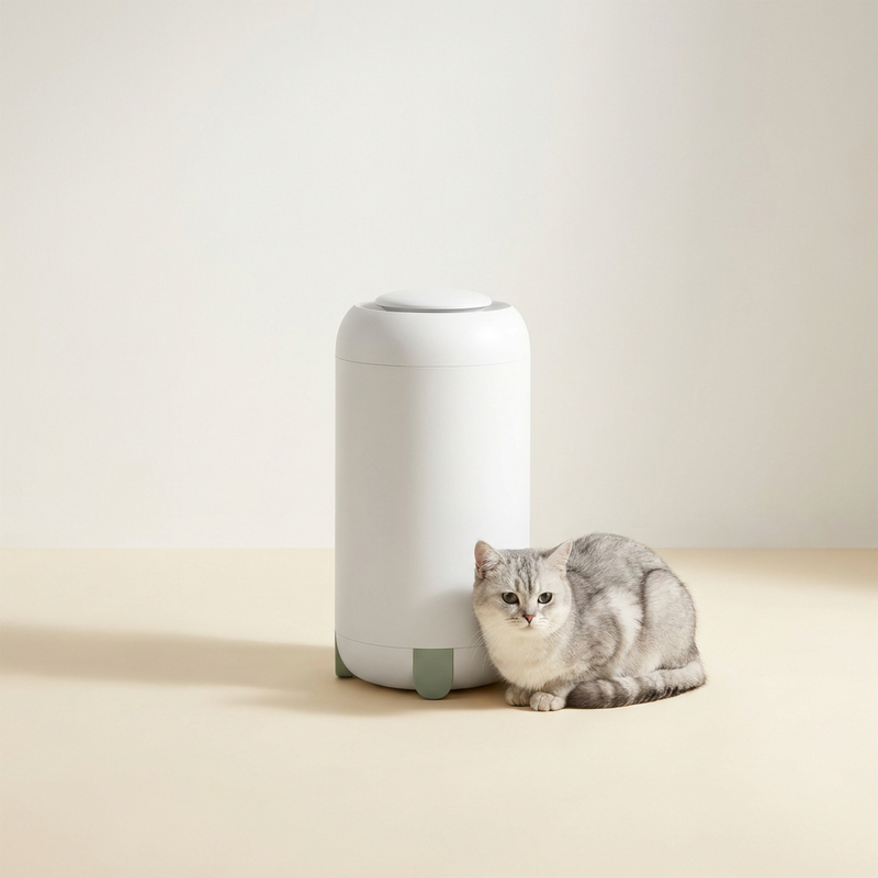 Modern pet air purifier with a calm cat nearby – Petifo Air Purifiers for Pets