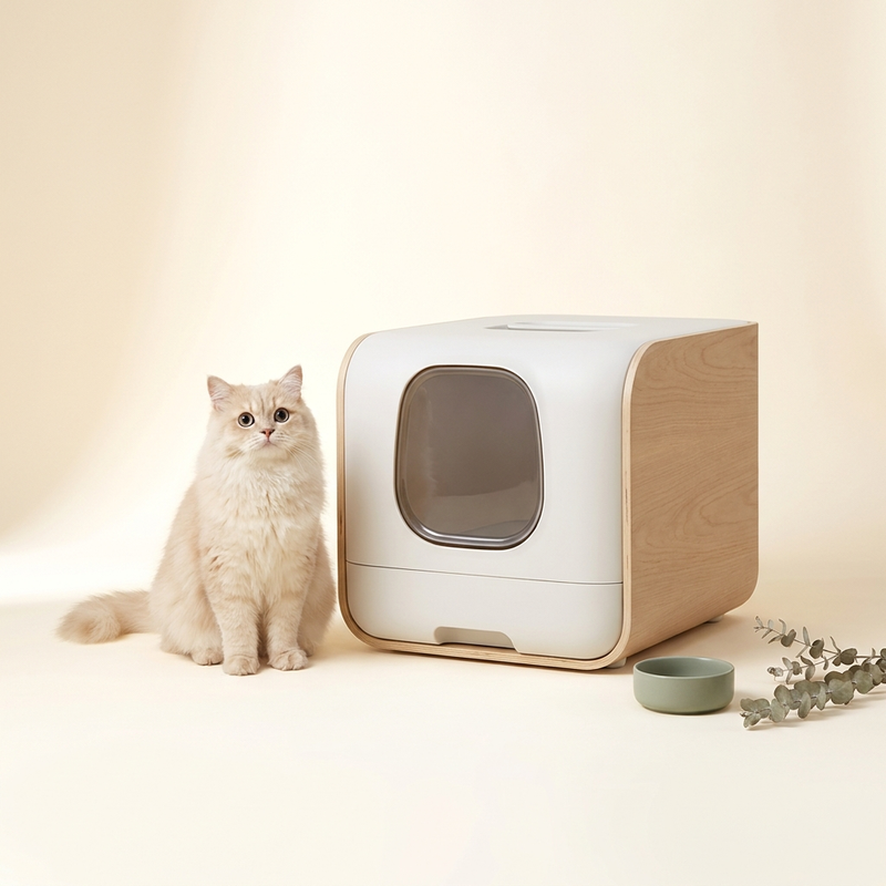 Cat beside a modern covered litter box – Petifo Litter Boxes & Accessories