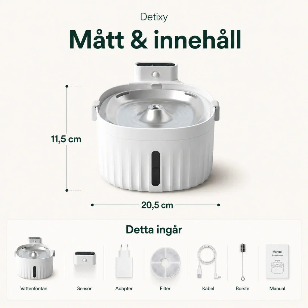 Detixy Wireless Water Fountain size - Petifo