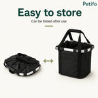 Easy to Store graphic illustrating how the basket collapses flat for compact storage after use.