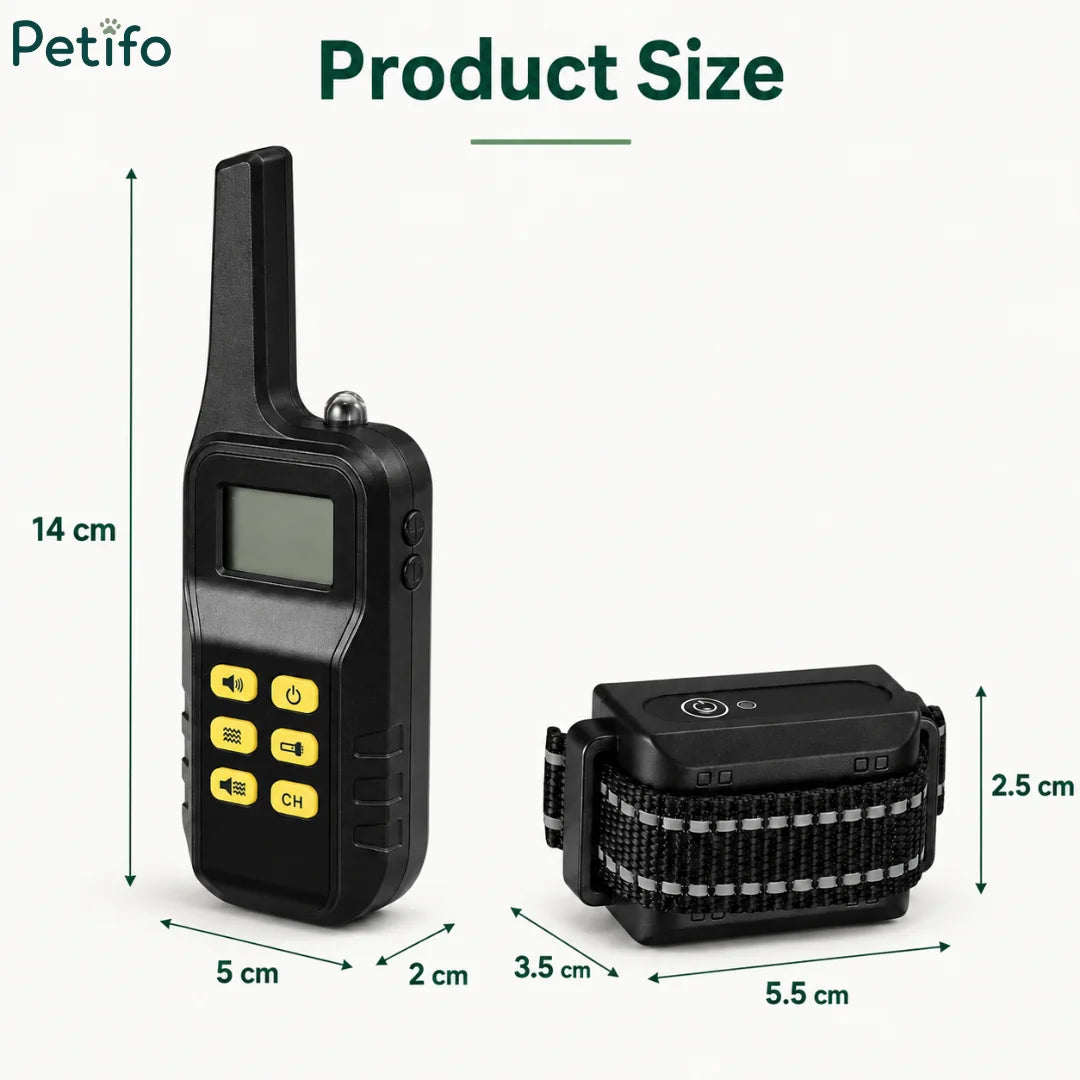 Product dimension infographic displaying precise measurements in centimeters for the remote transmitter and receiver unit.