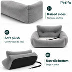 Close-up feature details highlighting raised sides, soft plush material, and a non-slip bottom for stability.