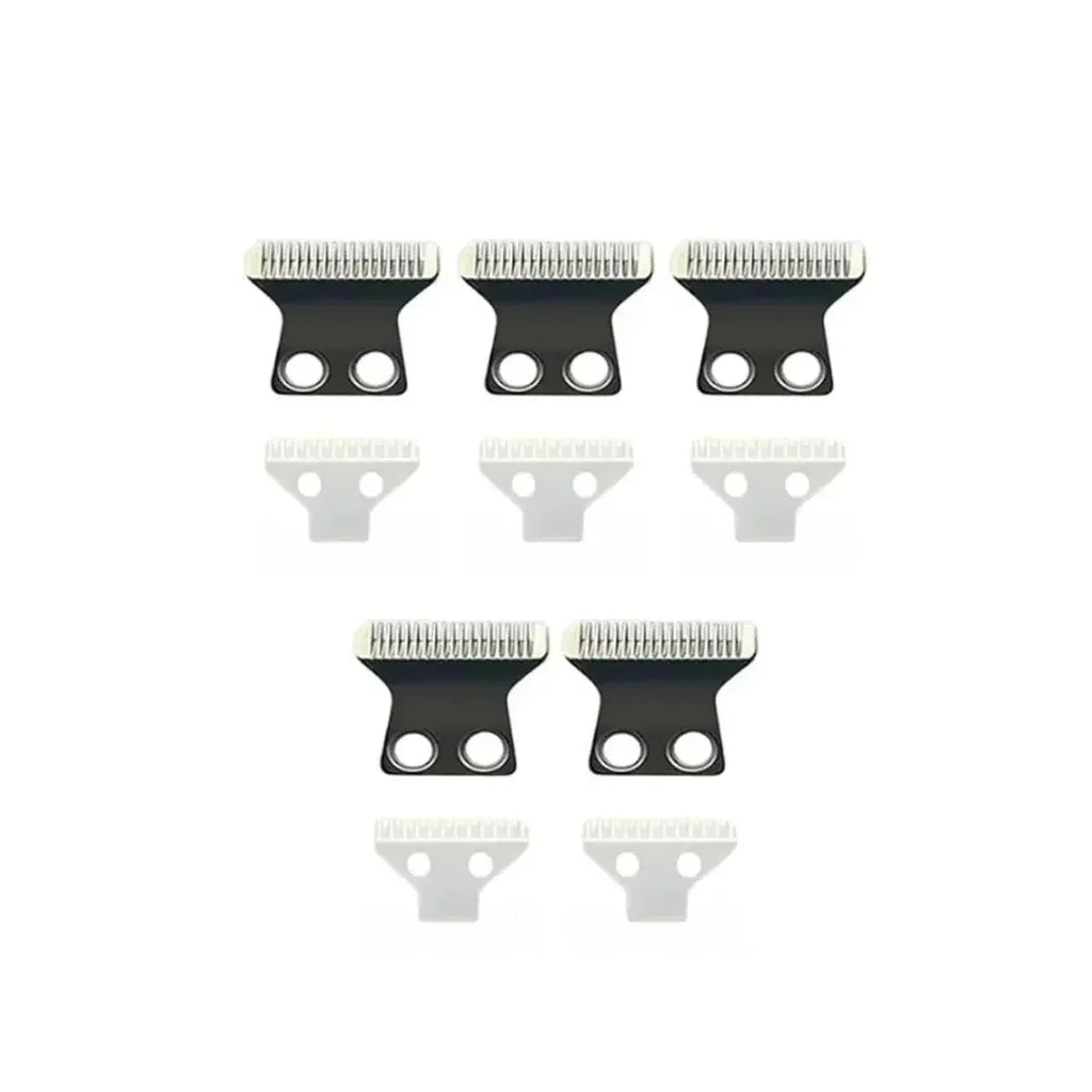 Set of replacement trimmer blades and cutter heads against a clean white background.