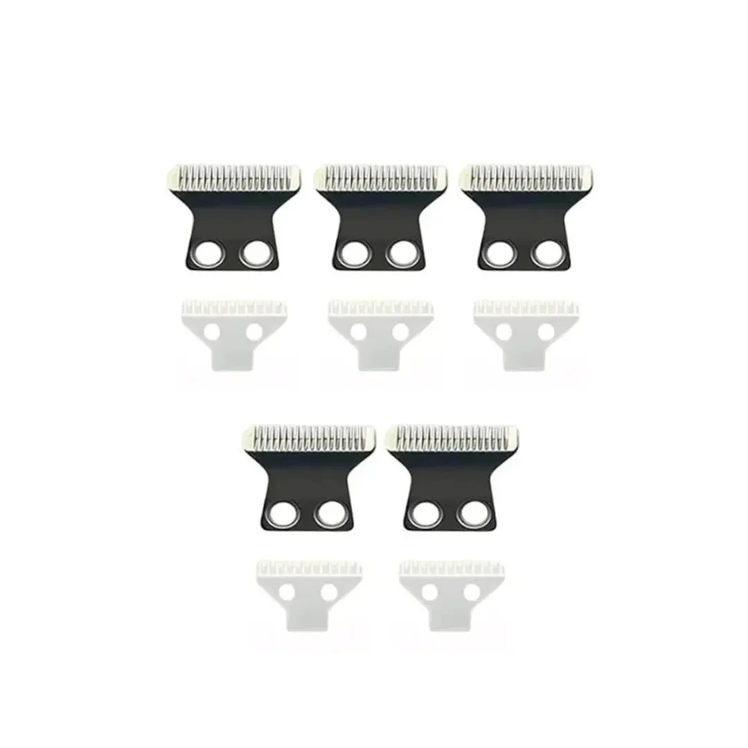 Set of replacement trimmer blades and cutter heads against a clean white background.