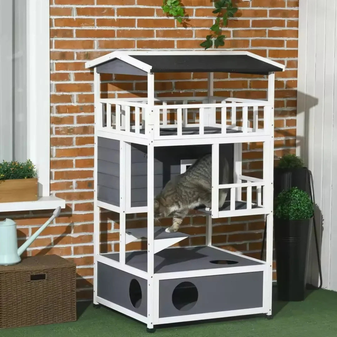 Large Outdoor Wooden Cat House Petifo