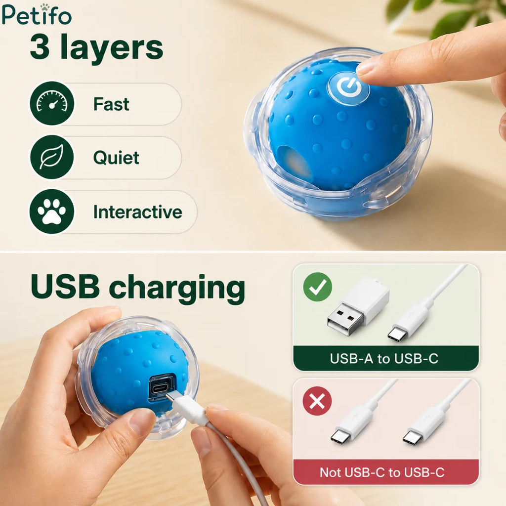Detailed breakdown of the 3-layer design, fast and quiet performance, and USB-A to USB-C charging specifications.