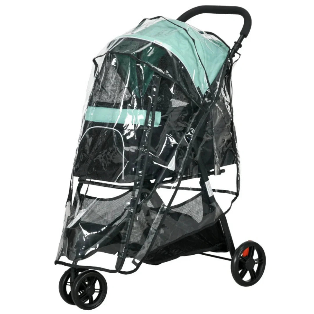 Detixy Pet Stroller with Rain Cover green variant product image - Petifo