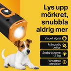 Promotional image for Petifo's anti-bark device with LED function – lights up in the dark with a visual signal, versatile design and quick access to light.