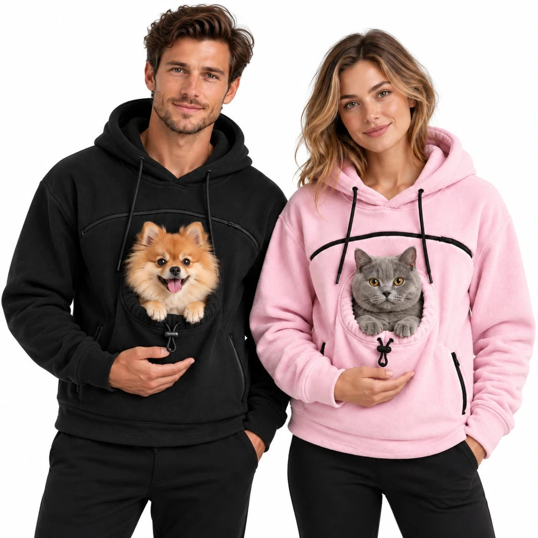 Fluffelia hoodie worn with a dog and a cat - Petifo