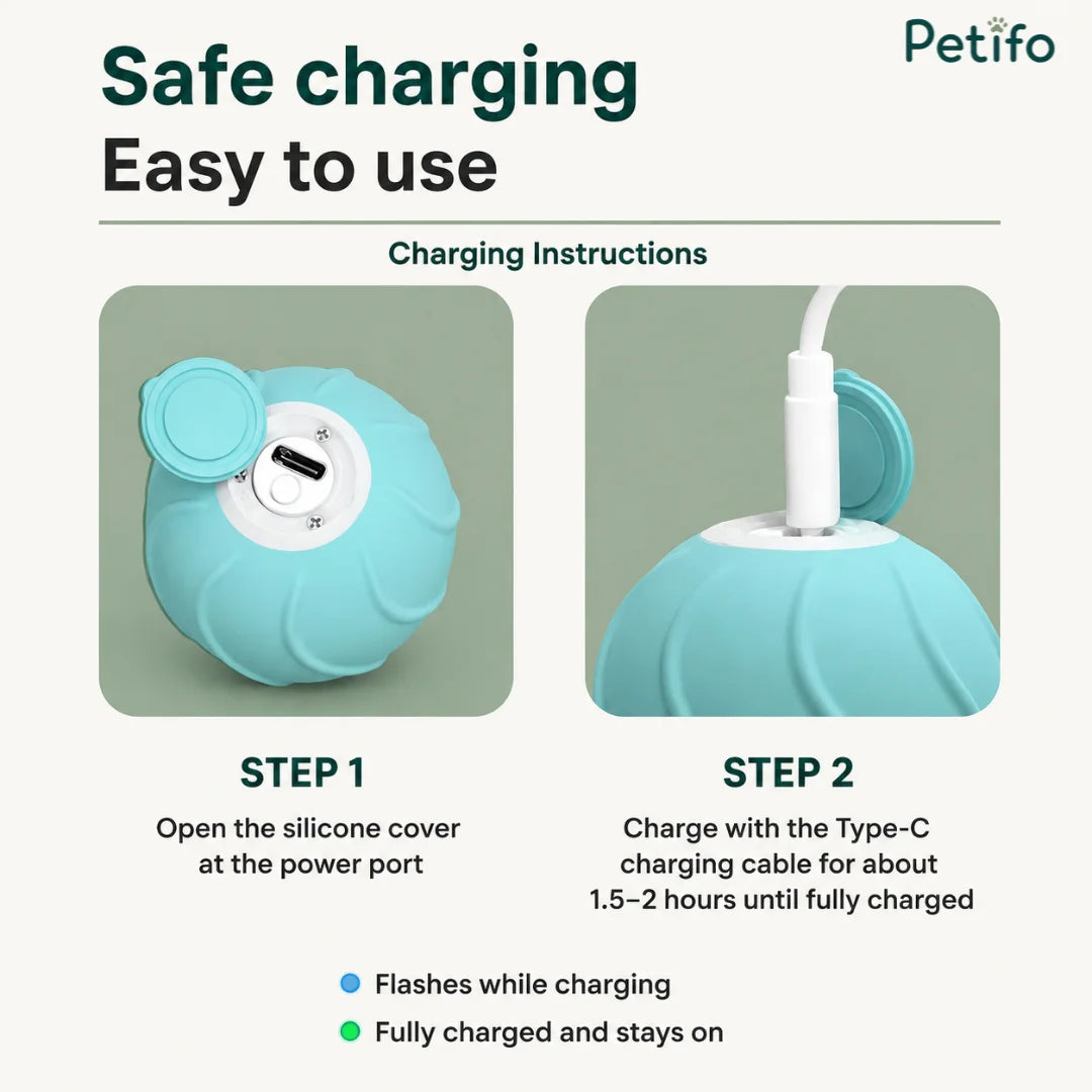 Jumping Ball for Cats charging steps under the silicone cover - Petifo