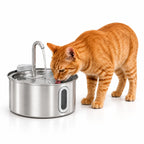 Cat drinking from the PawHut 2.5 L stainless-steel water fountain on white - Petifo