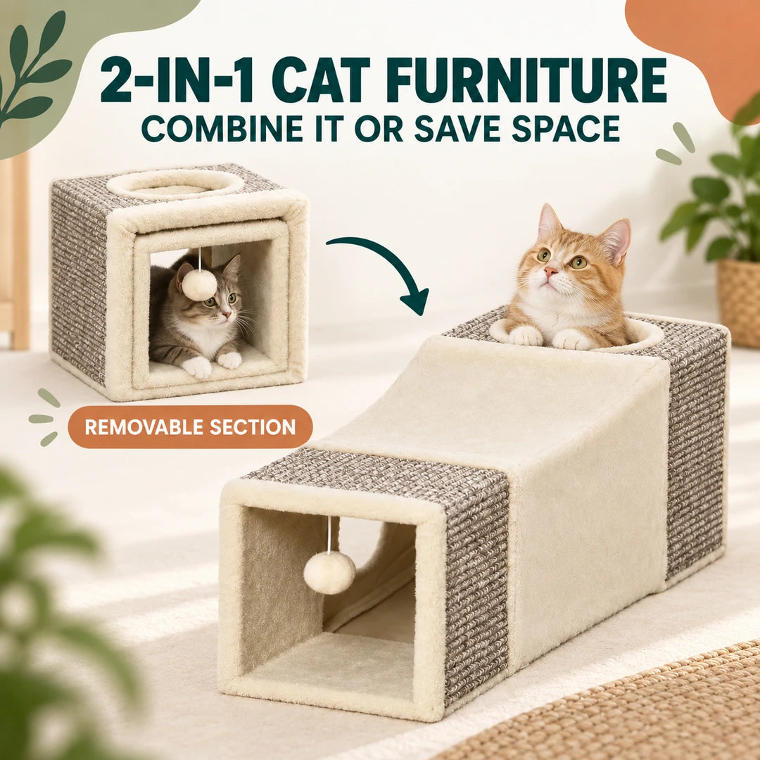PawHut 2-in-1 Cat Tunnel with removable cave section - Petifo