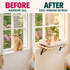 BEFORE and AFTER: narrow sill compared with a cosy retreat on the PawHut 2-in-1 Cat Window Bed - Petifo