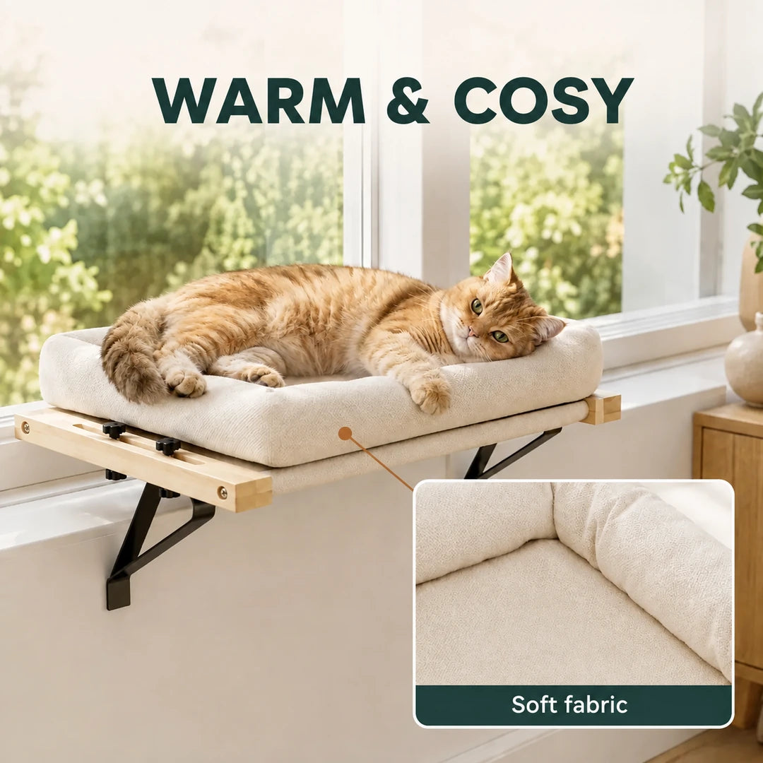 Soft chenille cushion detail on the PawHut cat window bed - Petifo