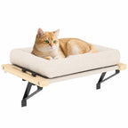 PawHut 2-in-1 cat window bed in cream and natural wood - Petifo