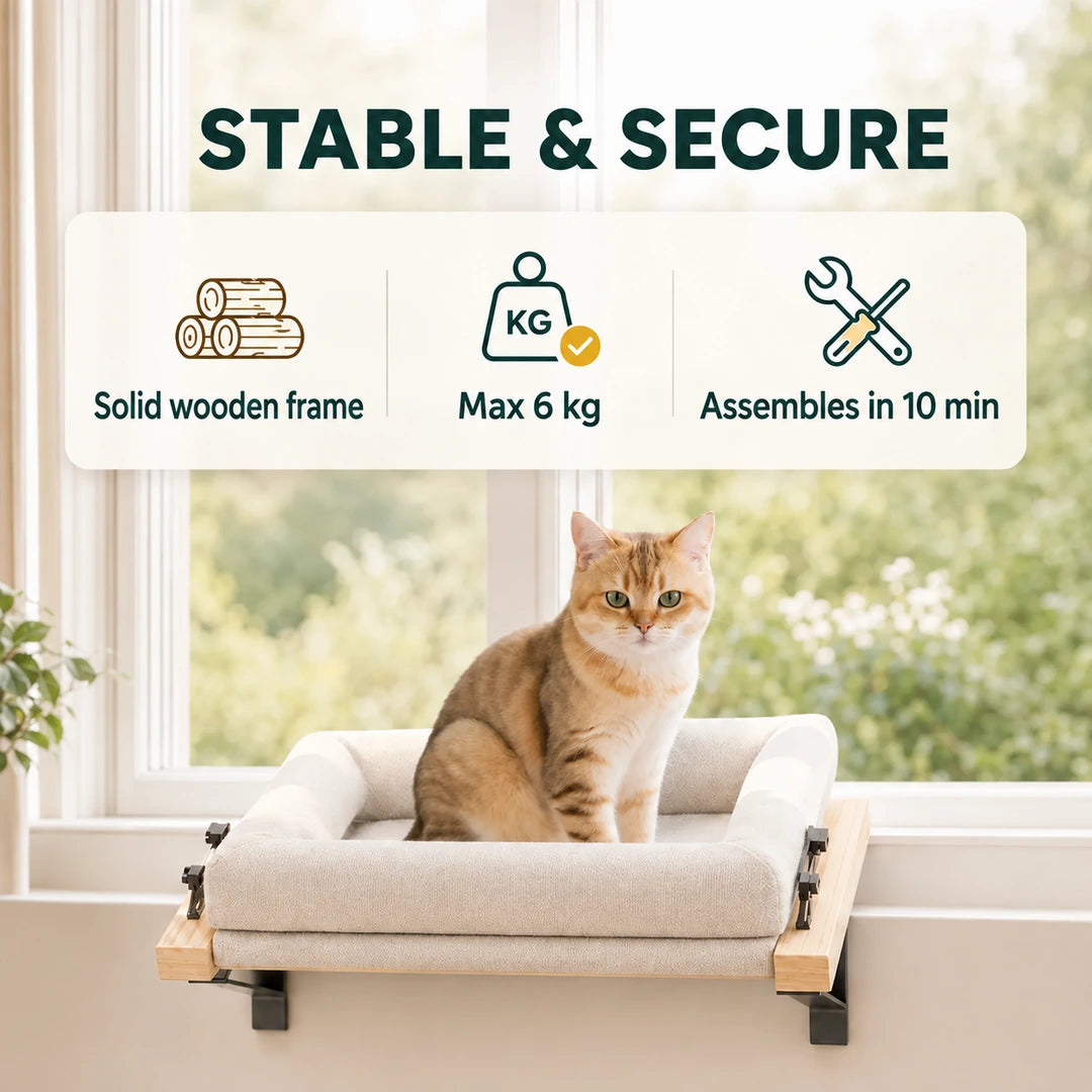 Stable pine frame supporting the PawHut cat window bed - Petifo
