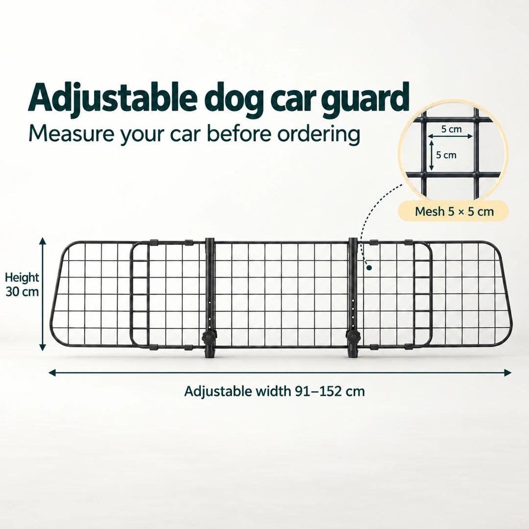 PawHut Adjustable Dog Car Guard – width 91–152 cm, height 30 cm and 5 × 5 cm mesh – Petifo