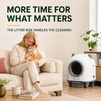 Cat owner spending more time with her cat beside the automatic litter box - Petifo