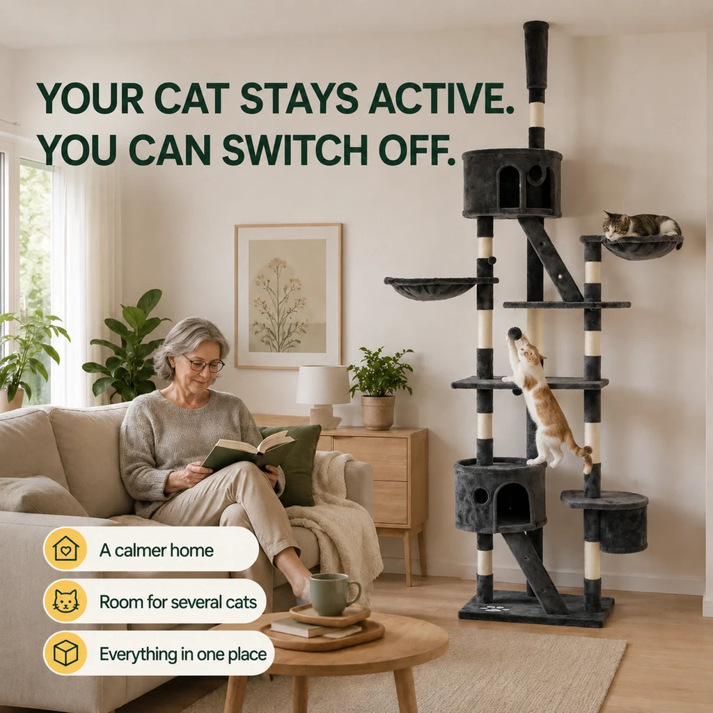 Owner benefits of the PawHut Floor-to-Ceiling Cat Tree - Petifo
