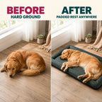 BEFORE and AFTER: hard ground compared with padded rest anywhere using the PawHut Foldable Dog Bed - Petifo