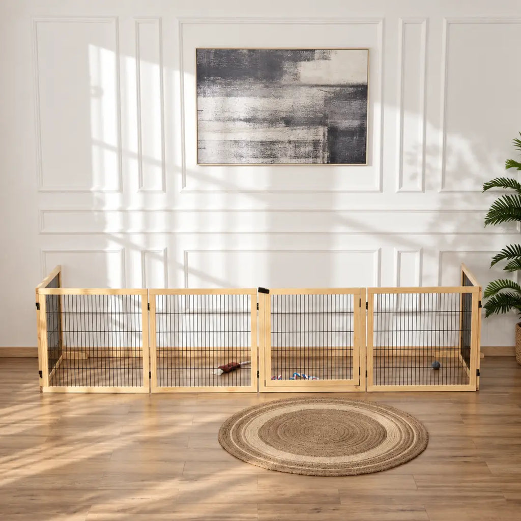PawHut foldable wooden dog gate – living room – Petifo