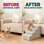 BEFORE and AFTER: awkward jumps compared with four gentle steps using the PawHut Four-Step Pet Stairs - Petifo