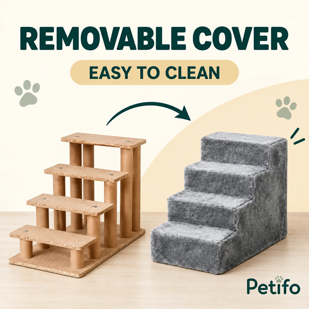 PawHut Four-Step Pet Stairs – removable cover - Petifo