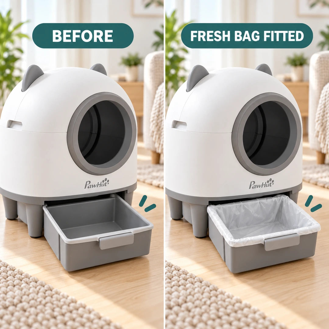 PawHut waste drawer before and after a fresh bag is fitted - Petifo