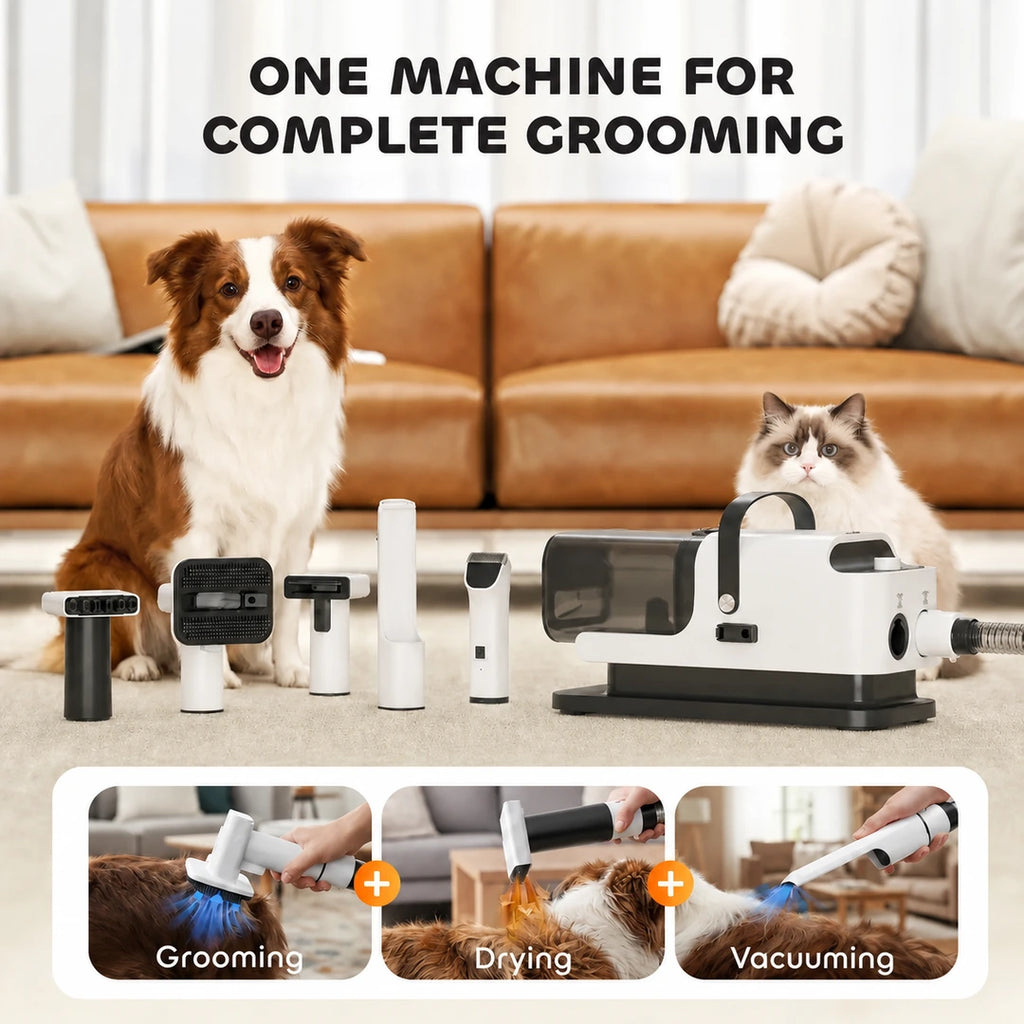 Complete PawHut grooming vacuum, trimmer and accessory system - Petifo