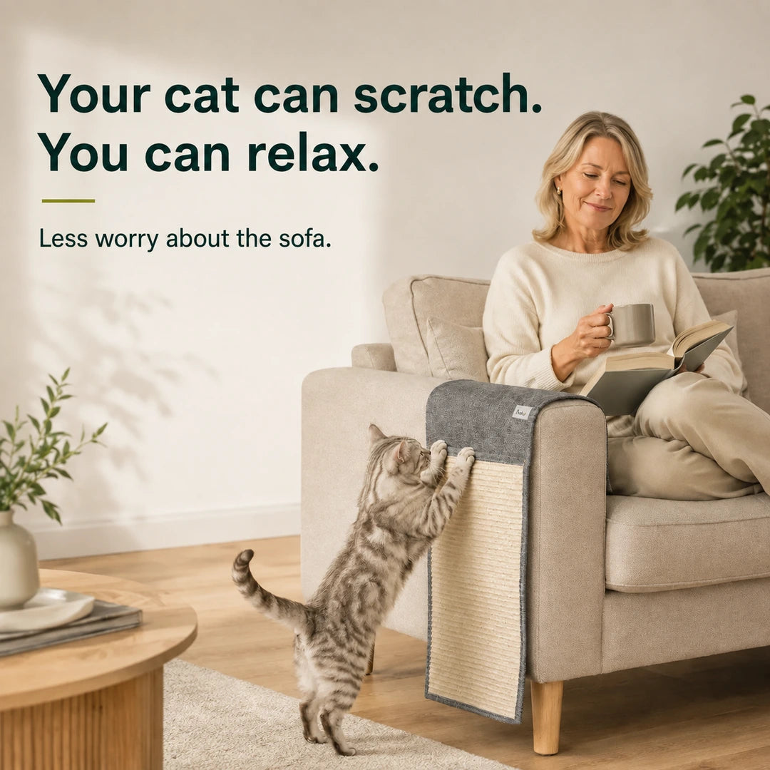 Cat scratching while its owner relaxes beside the PawHut sofa protector - Petifo
