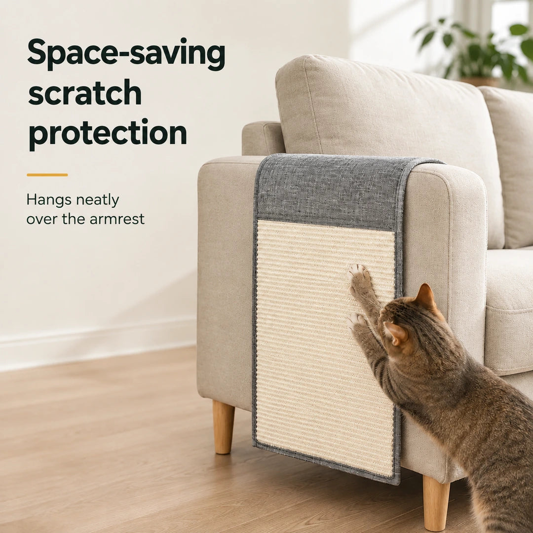 Space-saving PawHut scratch protector hanging over an armrest - Petifo