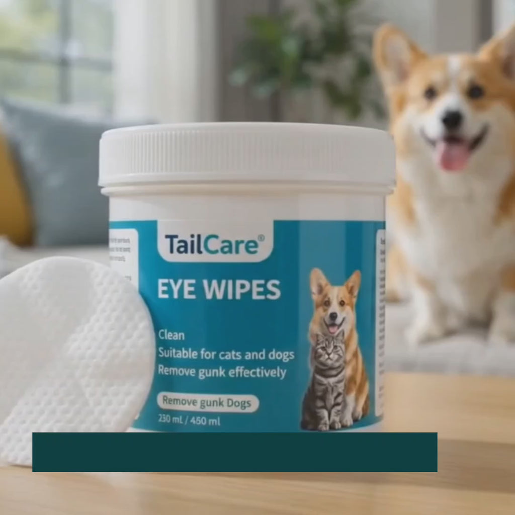 Wiping away tear stains around a dog's eye with the TailCare eye cleaner – Petifo