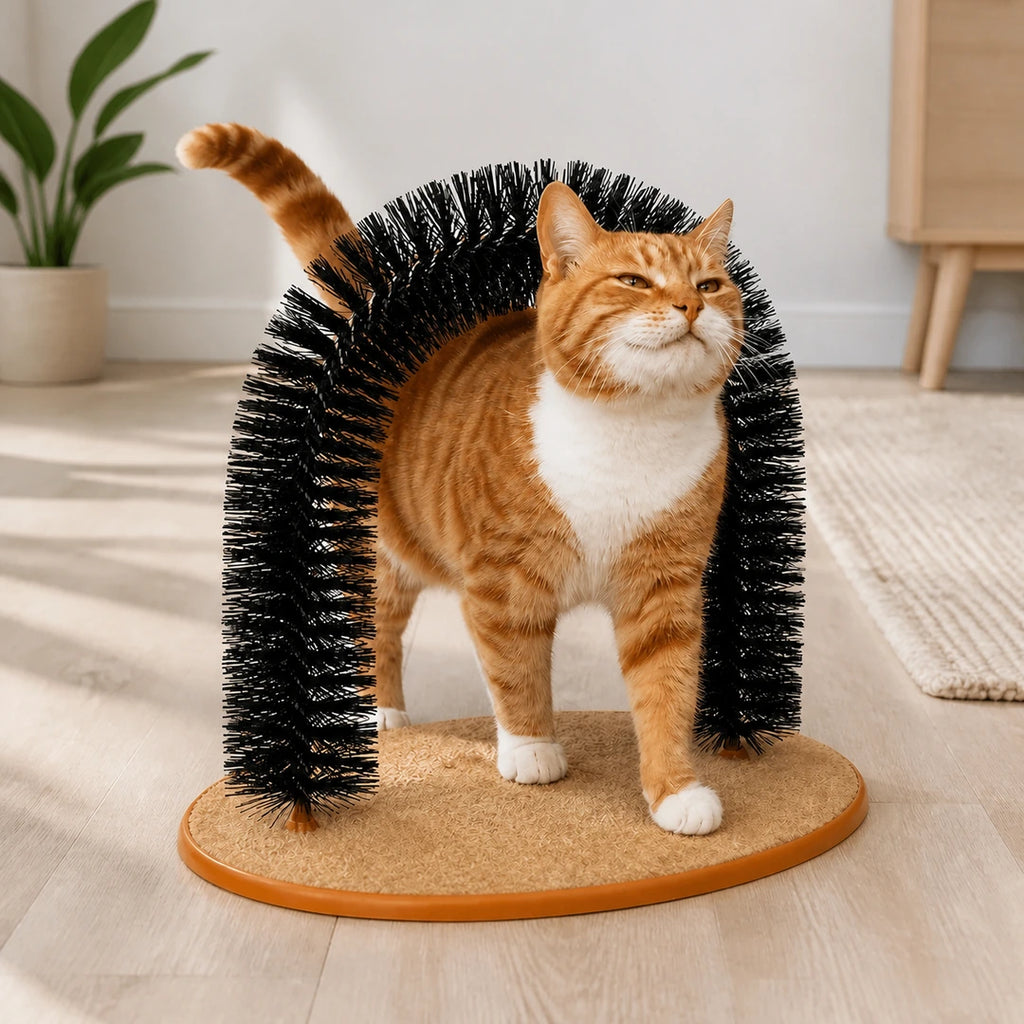 Cat using the Purrnivo self-groomer at home - Petifo