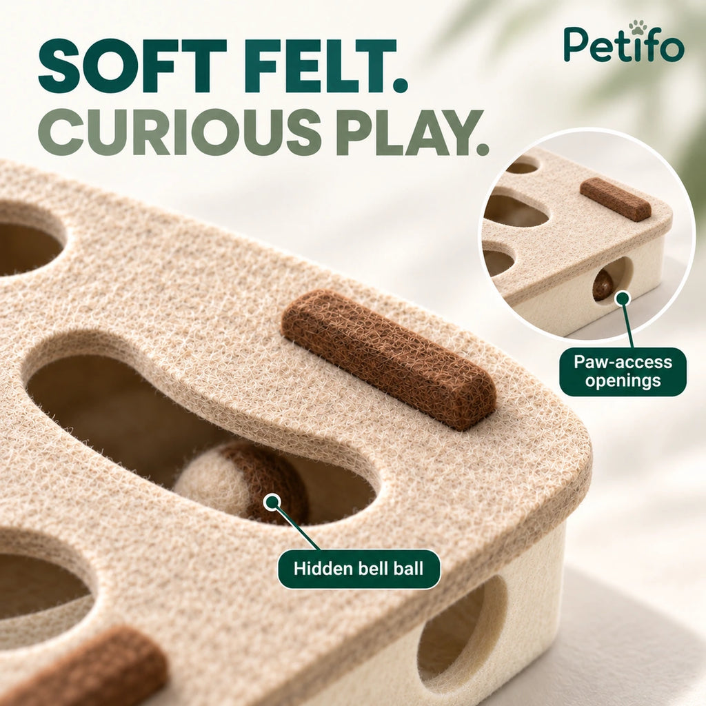 Soft felt and paw-access openings on the Purrnivo cat puzzle - Petifo