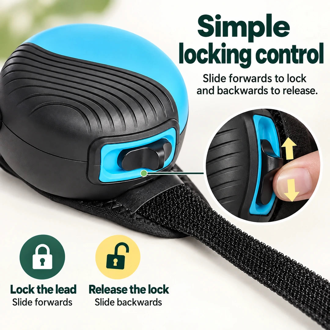 Retractable Dog Lead for Wrist – locking slider operation – Petifo